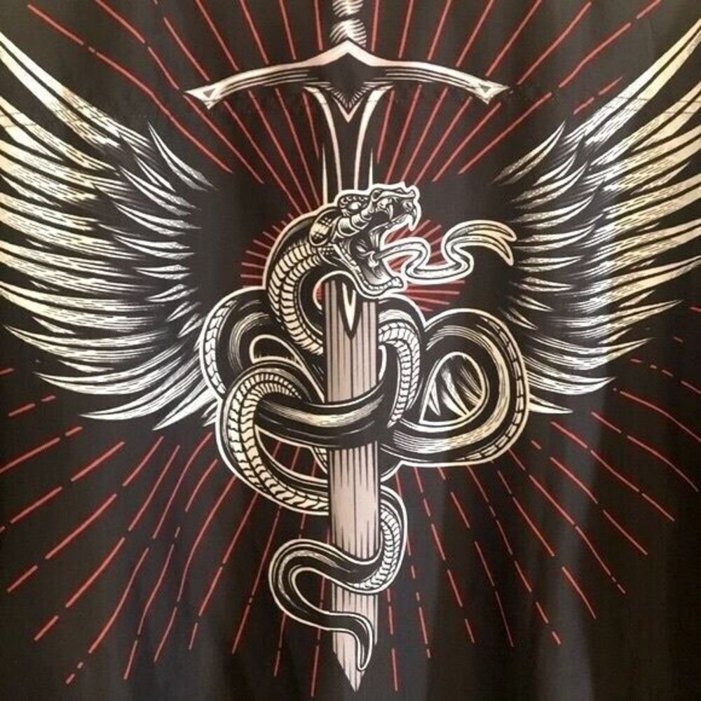 Buffalo Outdoors Men's 3XL Black Red‎ White Flying Viper Snake Sword Camp Shirt